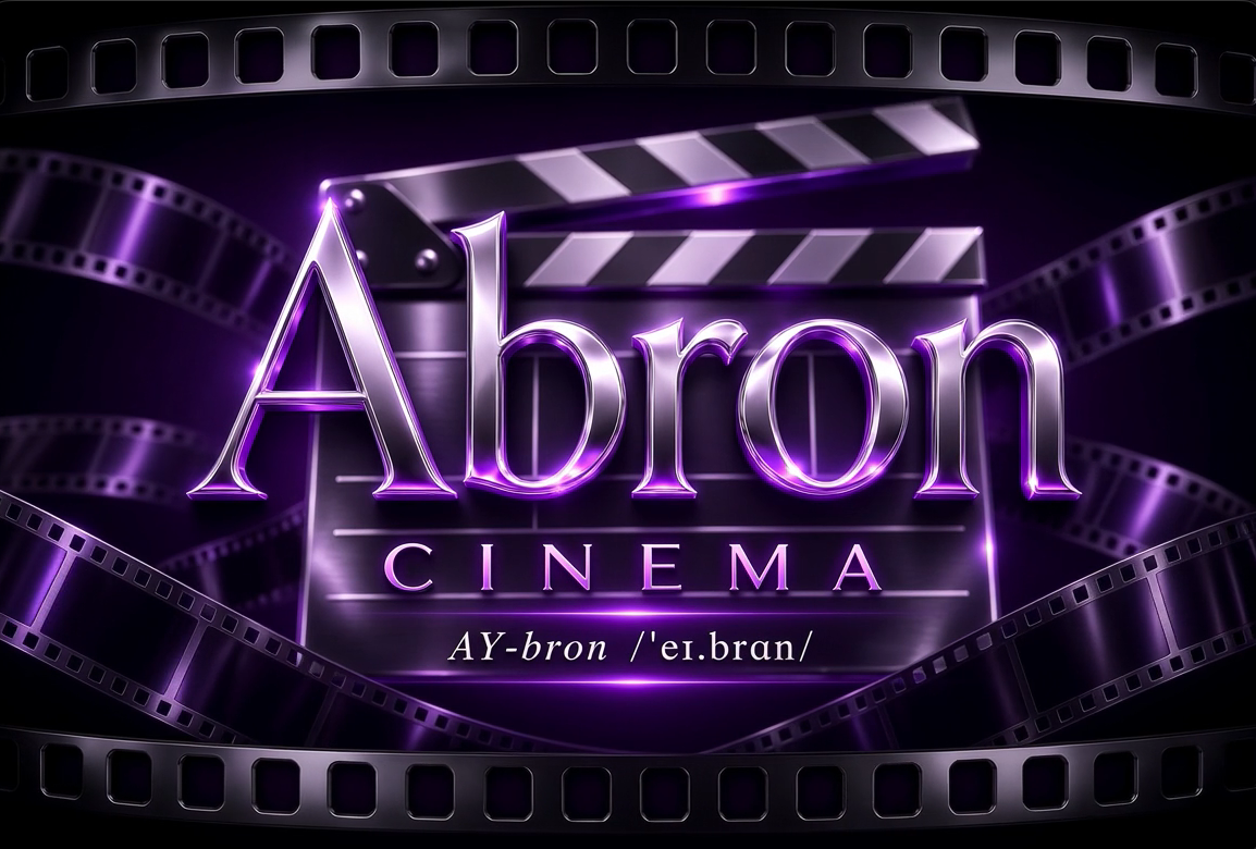Ãbron Cinema metallic purple logo with a clapperboard and film strips